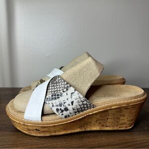 Vionic Beige and White Snake Print Wedge Sandals